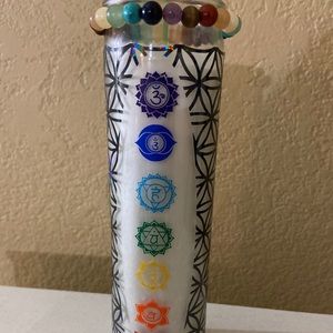 Handmade chakra candle with chakra bracelet